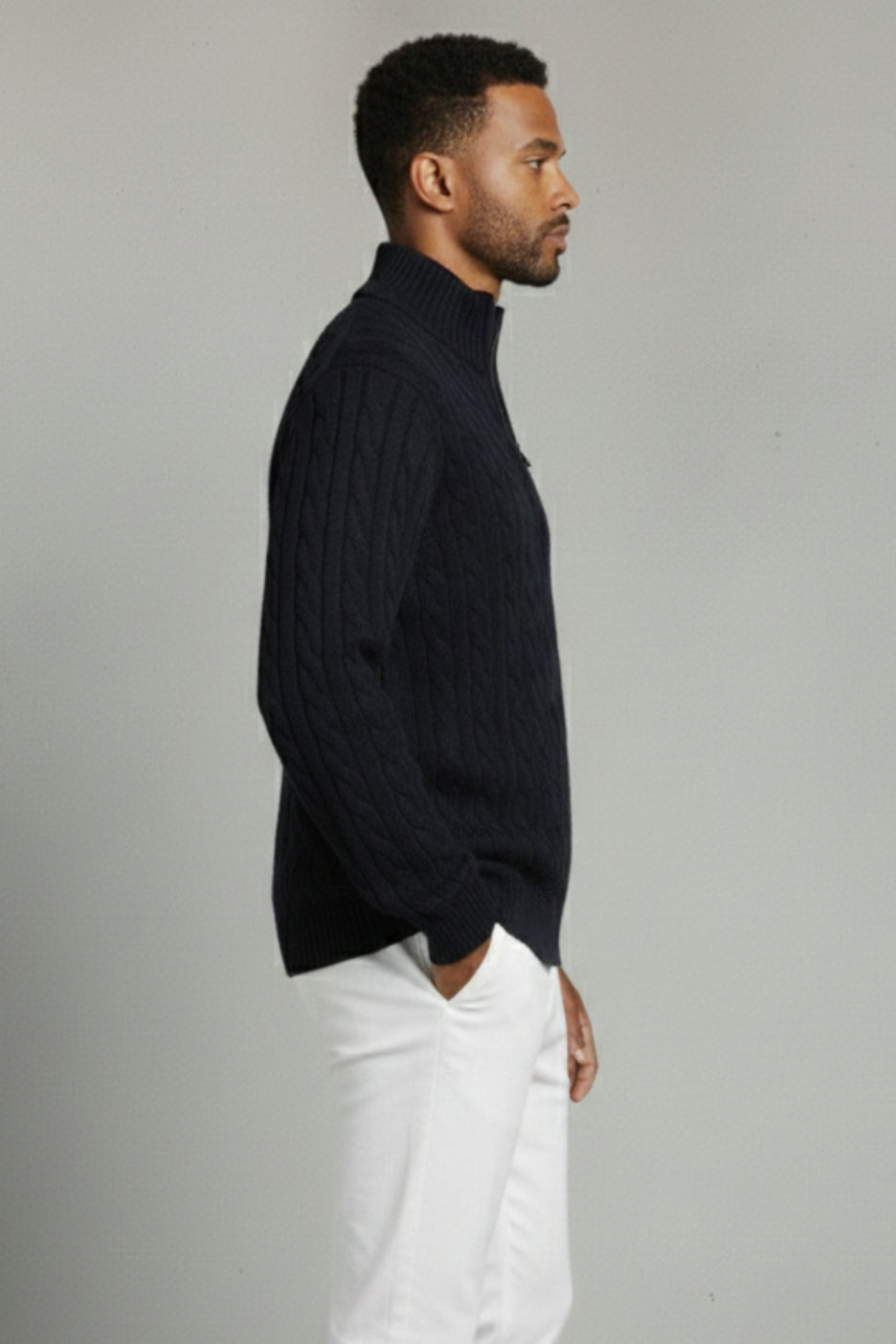Premium Cable Knit Half-Zip Sweater Ivory