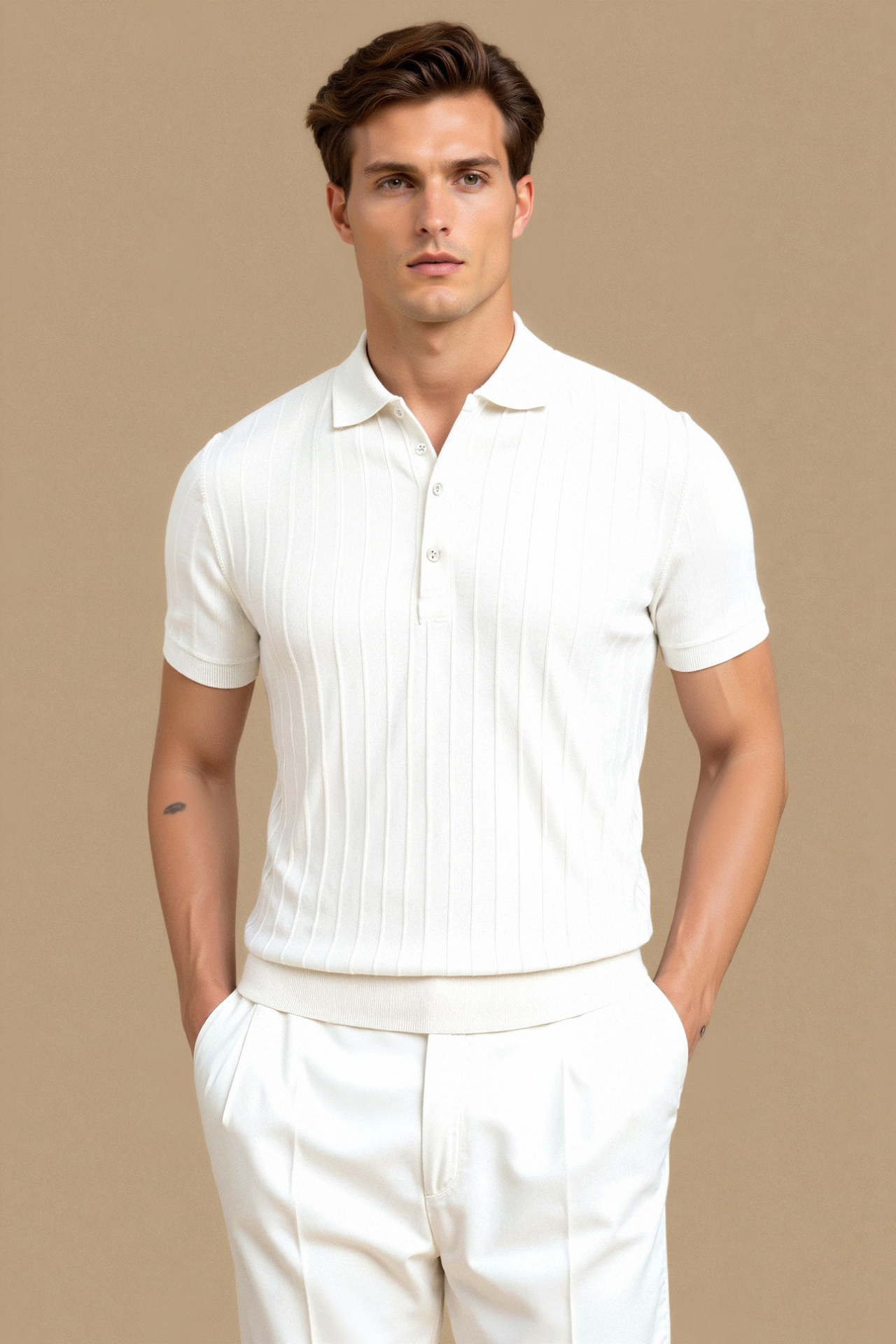 Vertical Striped Button Polo