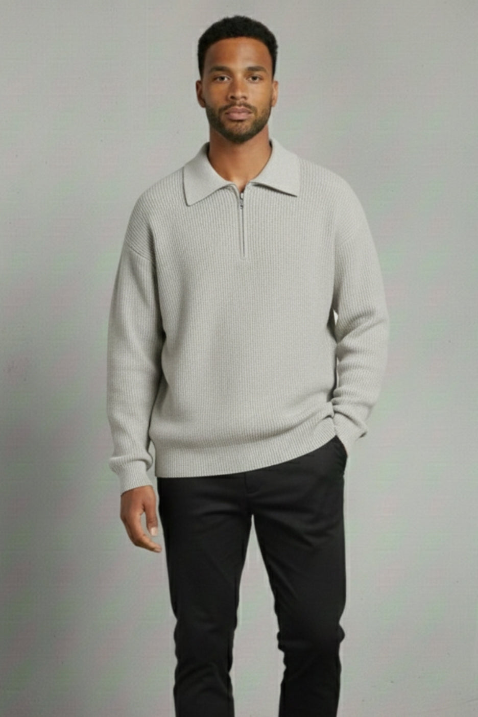 Premium Cotton Half-Zip Polo Sweater Ivory