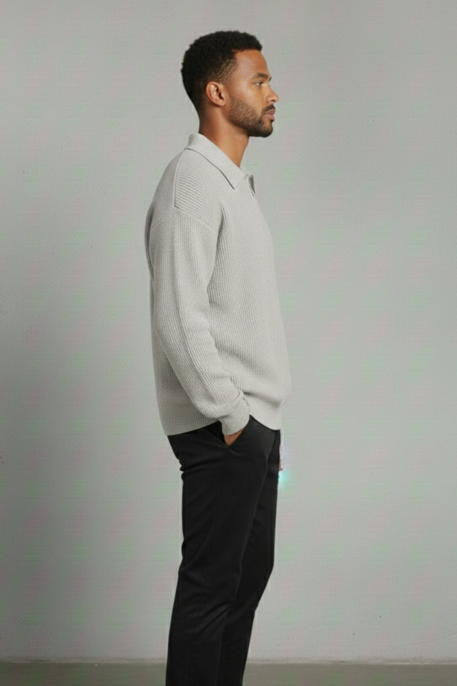 Premium Cotton Half-Zip Polo Sweater Ivory