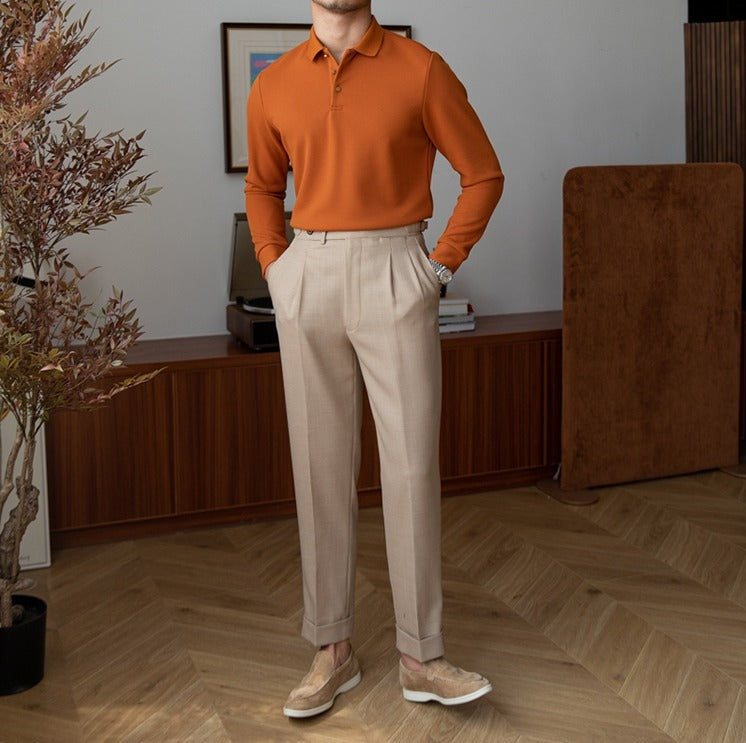 Premium Textured Knit Cotton Long Sleeve Polo