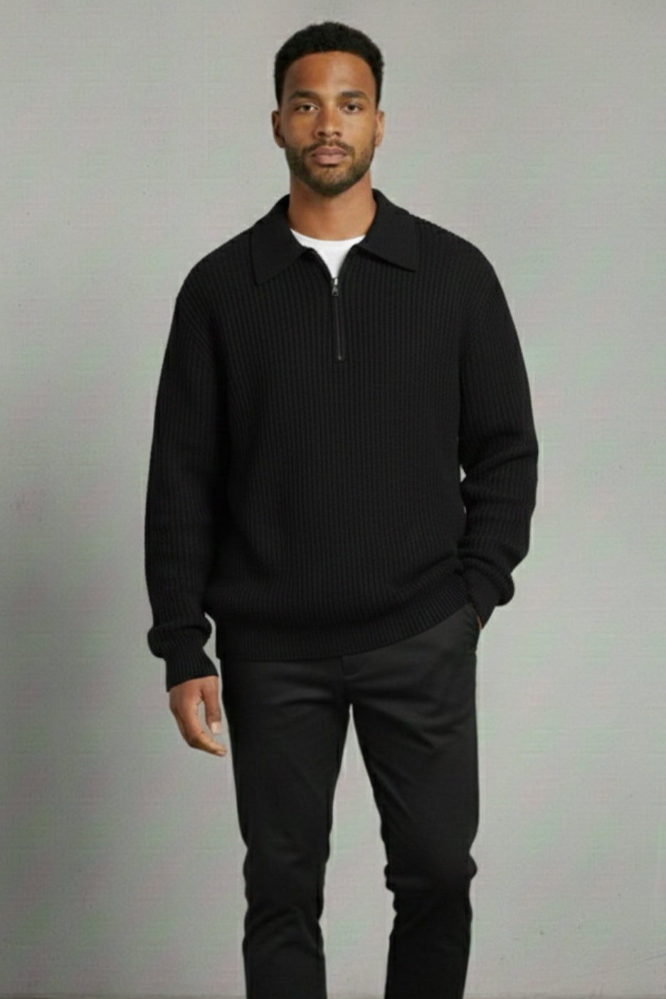 Premium Cotton Half-Zip Polo Sweater Ivory