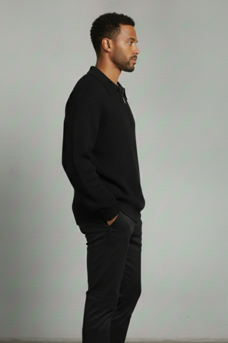 Premium Cotton Half-Zip Polo Sweater Ivory