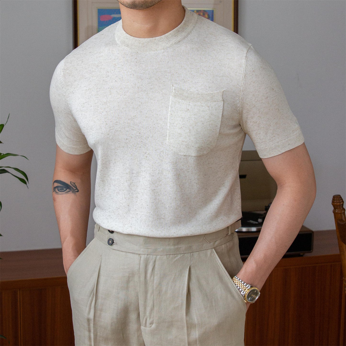 Premium Knitted Linen Blend T-Shirt Ivory