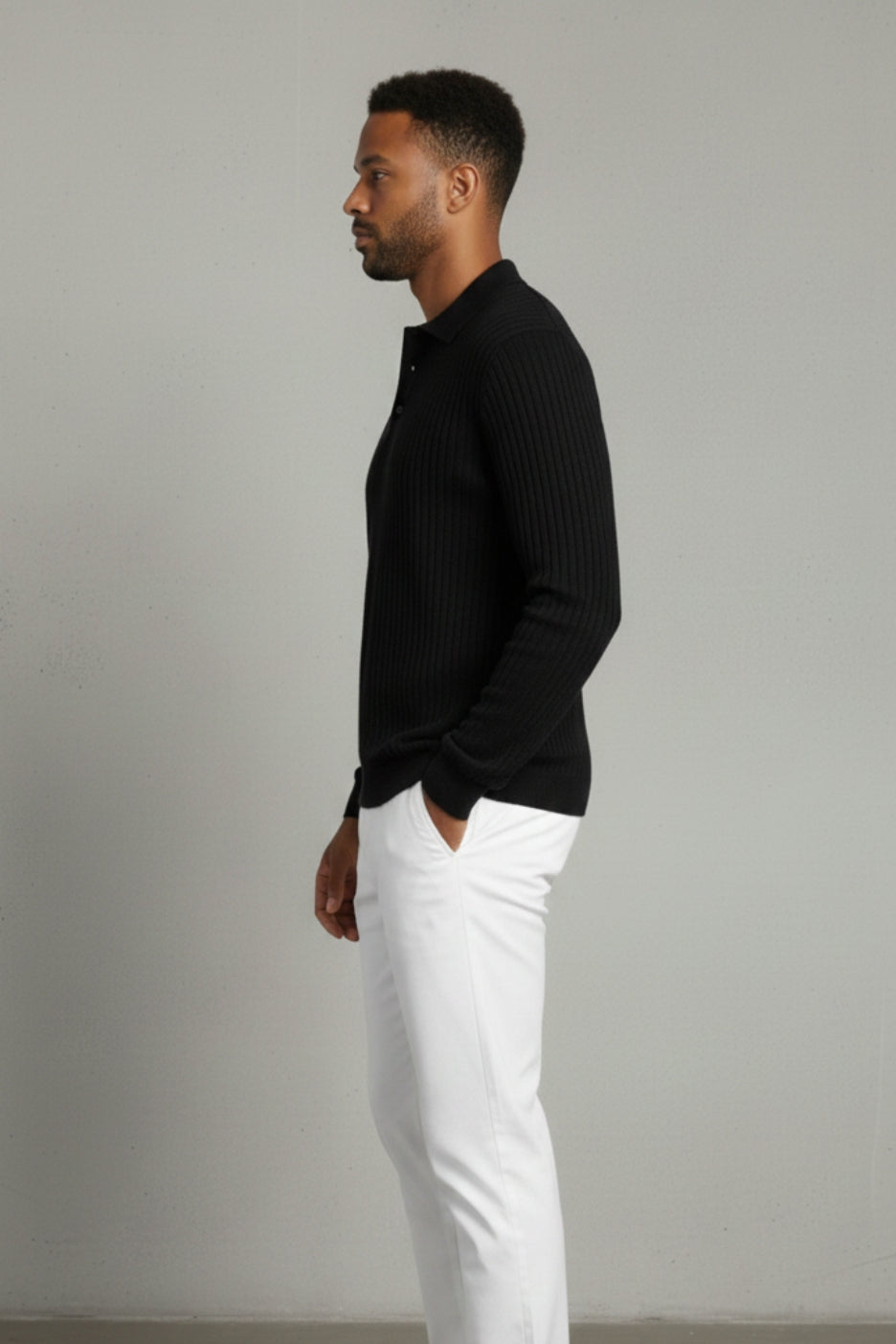 Extra-Fine Merino Wool Zip Polo Cardigan Sand