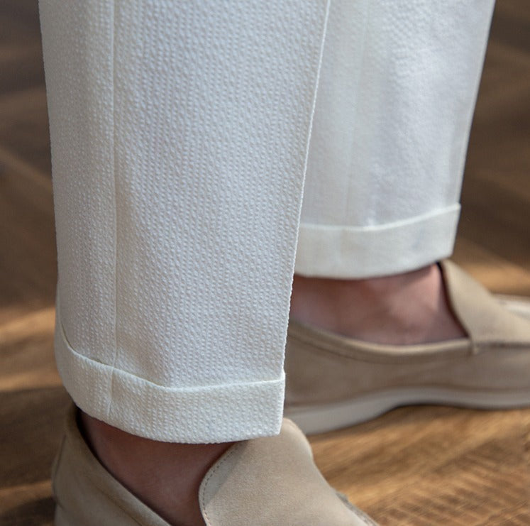 Premium Seersucker Double Pleated Trousers Ivory
