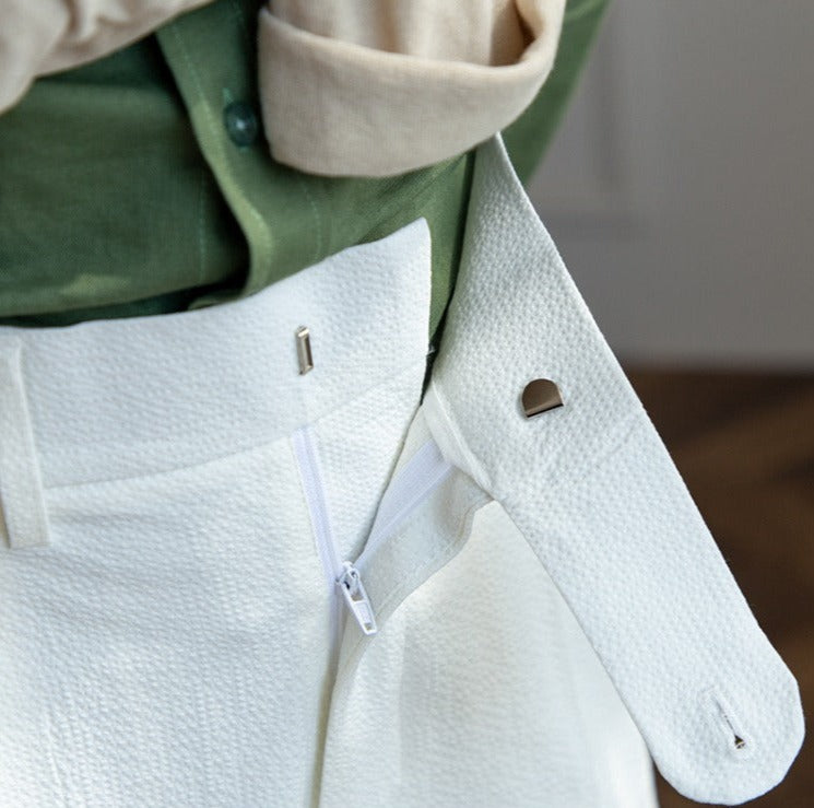 Premium Seersucker Double Pleated Trousers Ivory