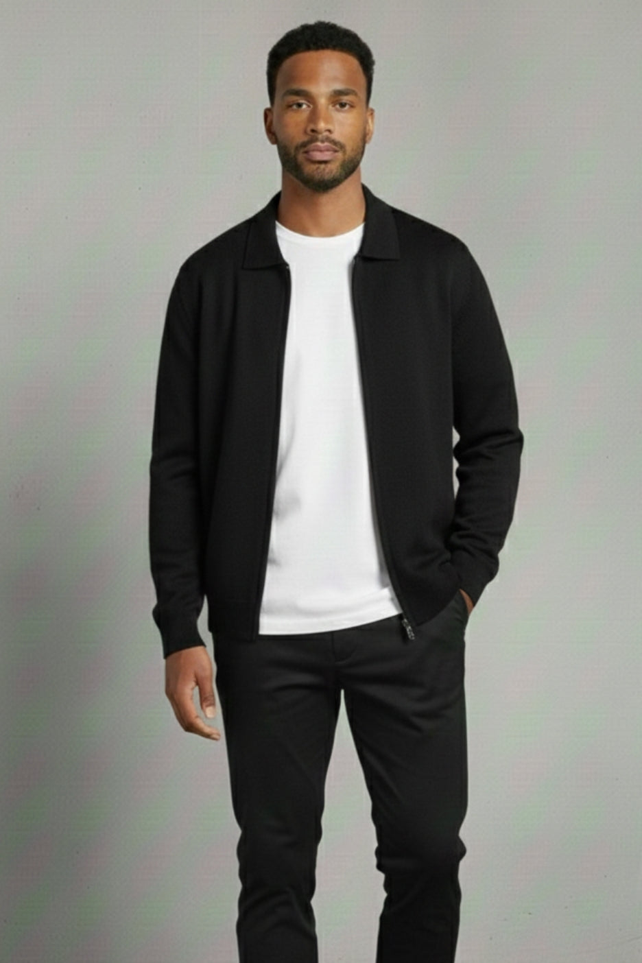 Extra-Fine Merino Wool Zip Polo Cardigan Sand