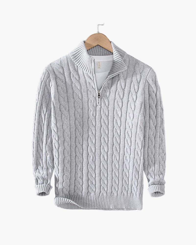 Premium Cable Knit Half-Zip Sweater Ivory
