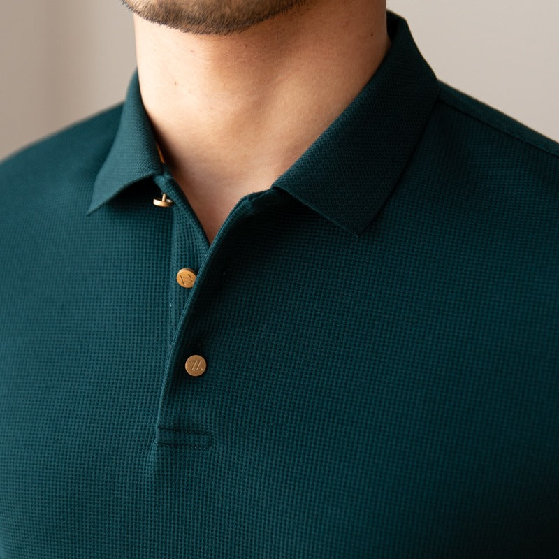Premium Textured Knit Cotton Long Sleeve Polo