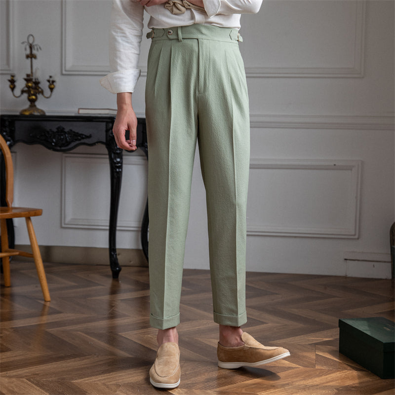 Premium Seersucker Double Pleated Trousers Ivory
