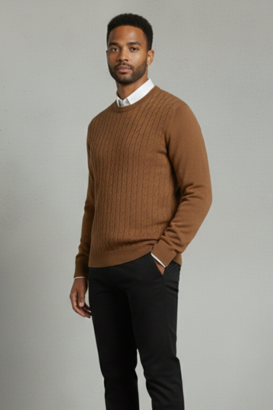 Premium Cable Knit Cotton Sweater Ivory