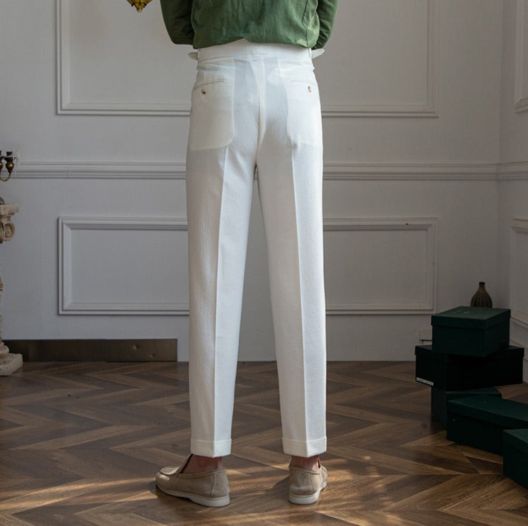 Premium Seersucker Double Pleated Trousers Ivory