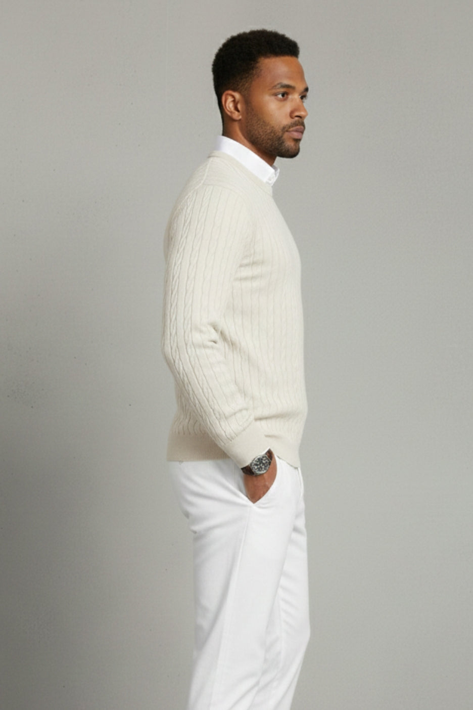 Premium Cable Knit Cotton Sweater Ivory