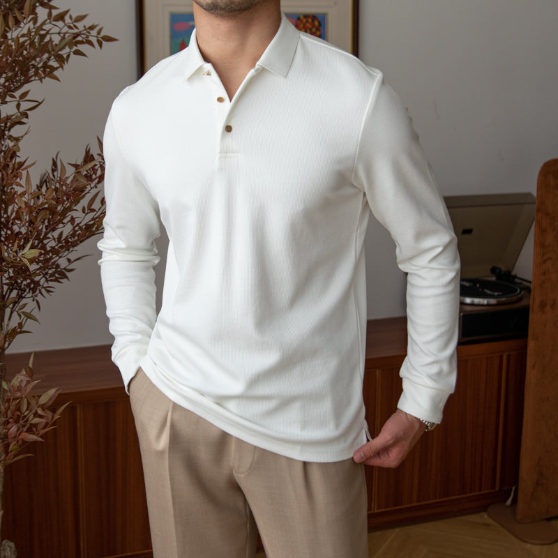 Premium Textured Knit Cotton Long Sleeve Polo