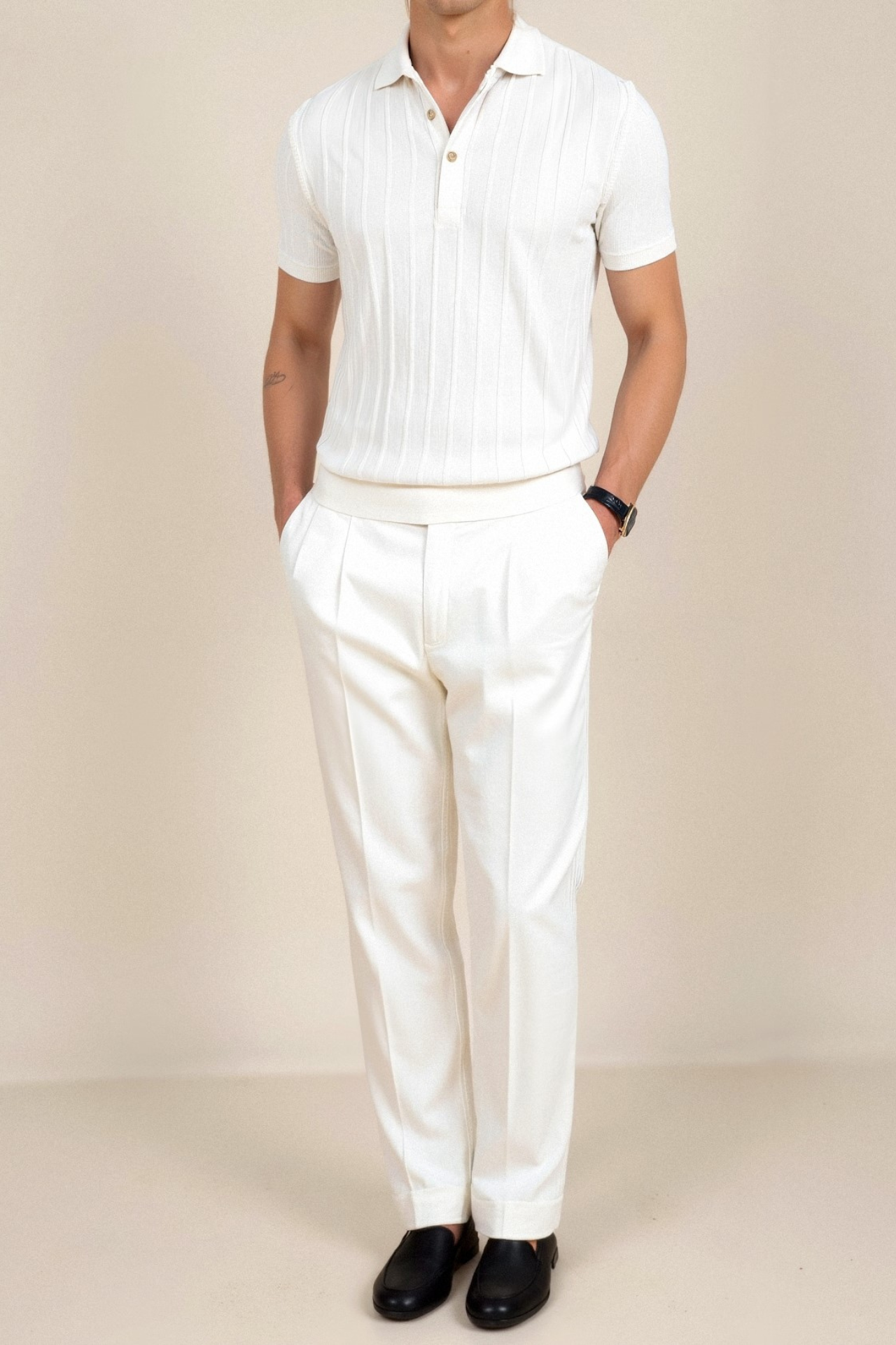 Vertical Striped Button Polo