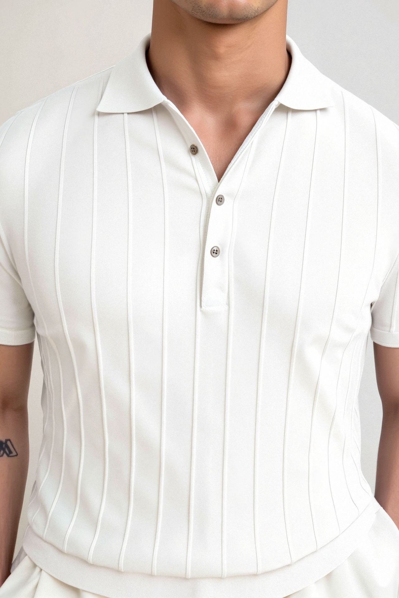Vertical Striped Button Polo