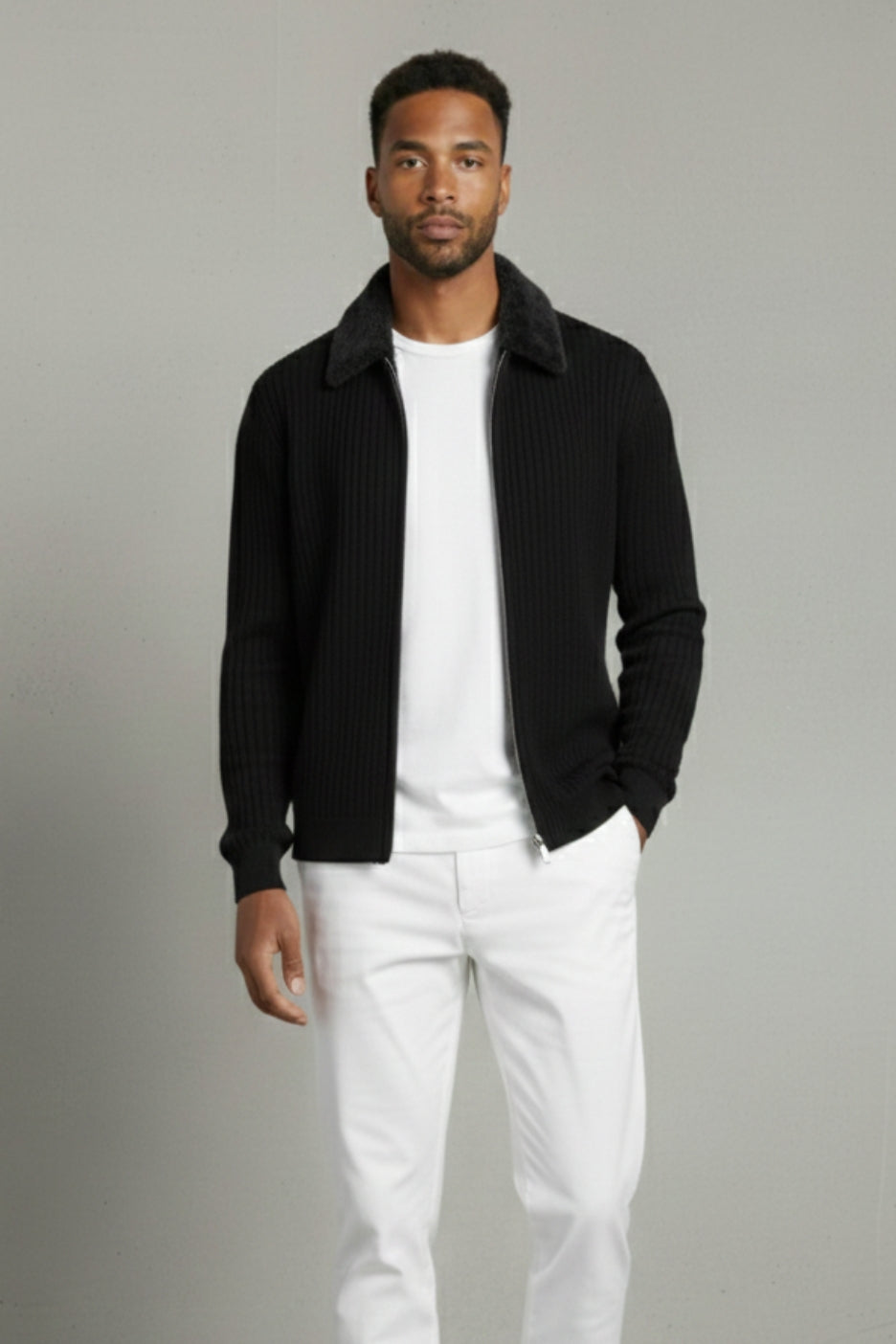 Premium Italian Wool Knit Jacket Black