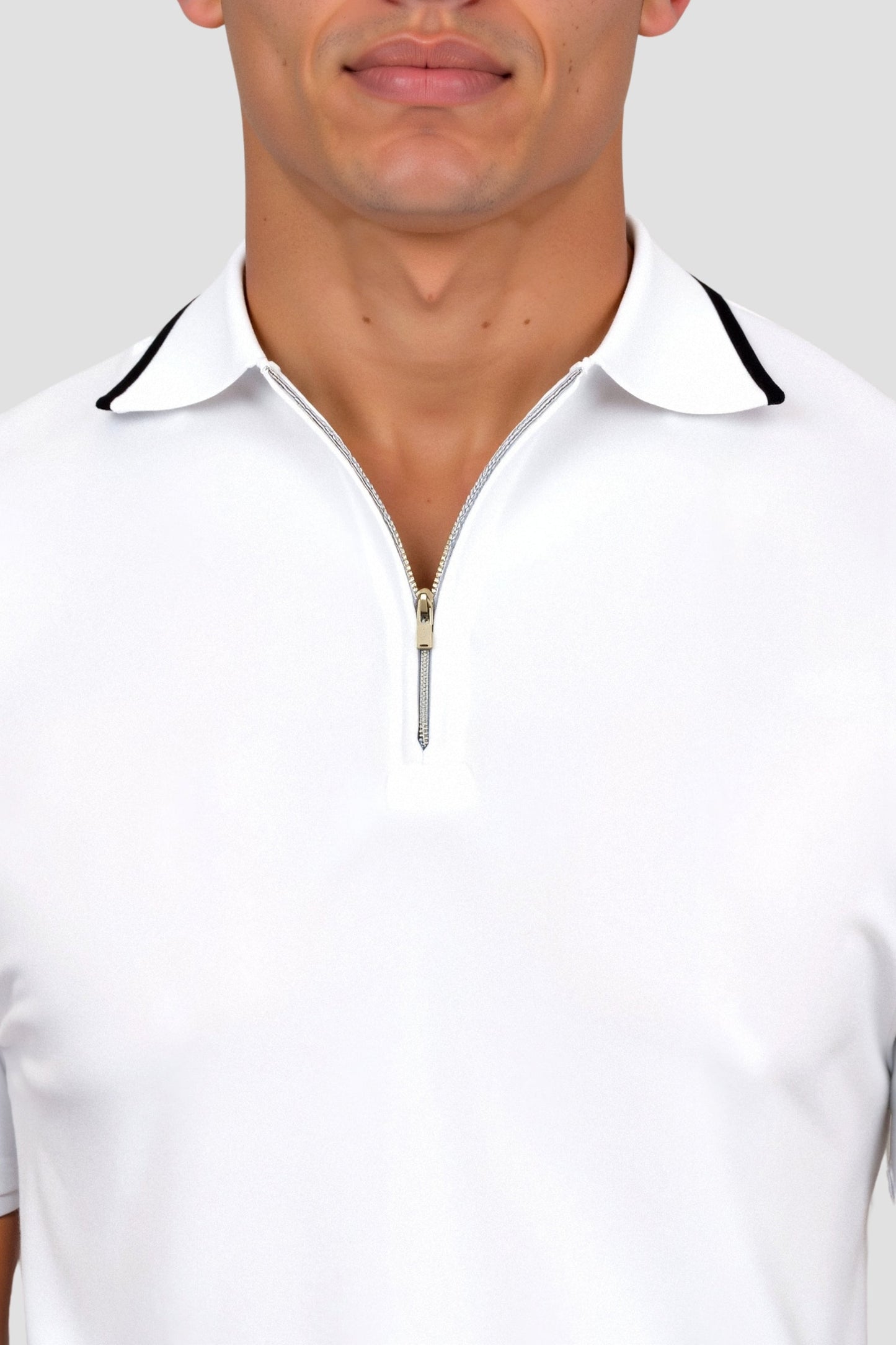 Geometric Textured Zipper Polo