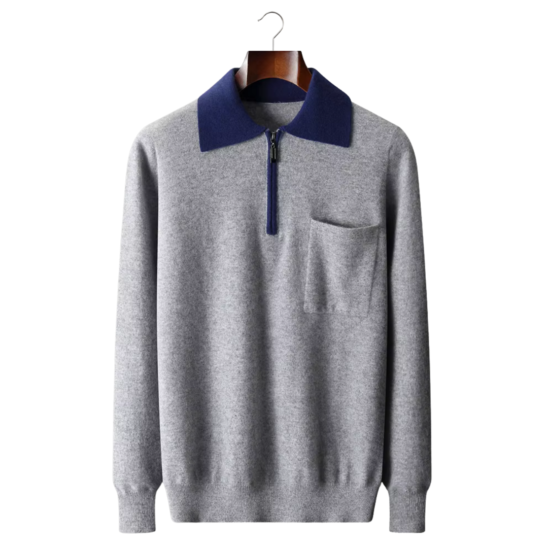 Premium Cashmere Two-Tone Zipper Polo