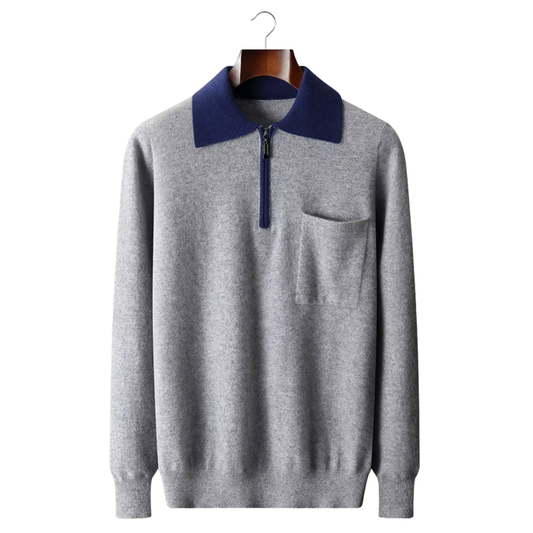 Premium Cashmere Two-Tone Zipper Polo