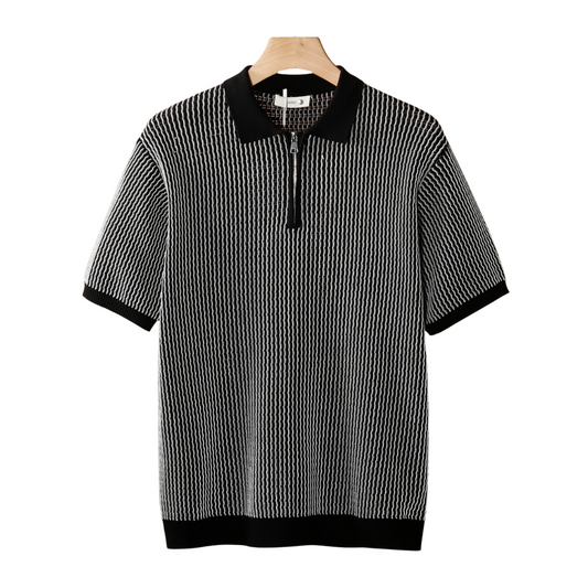 GEOMETRIC TEXTURED ZIPPER POLO