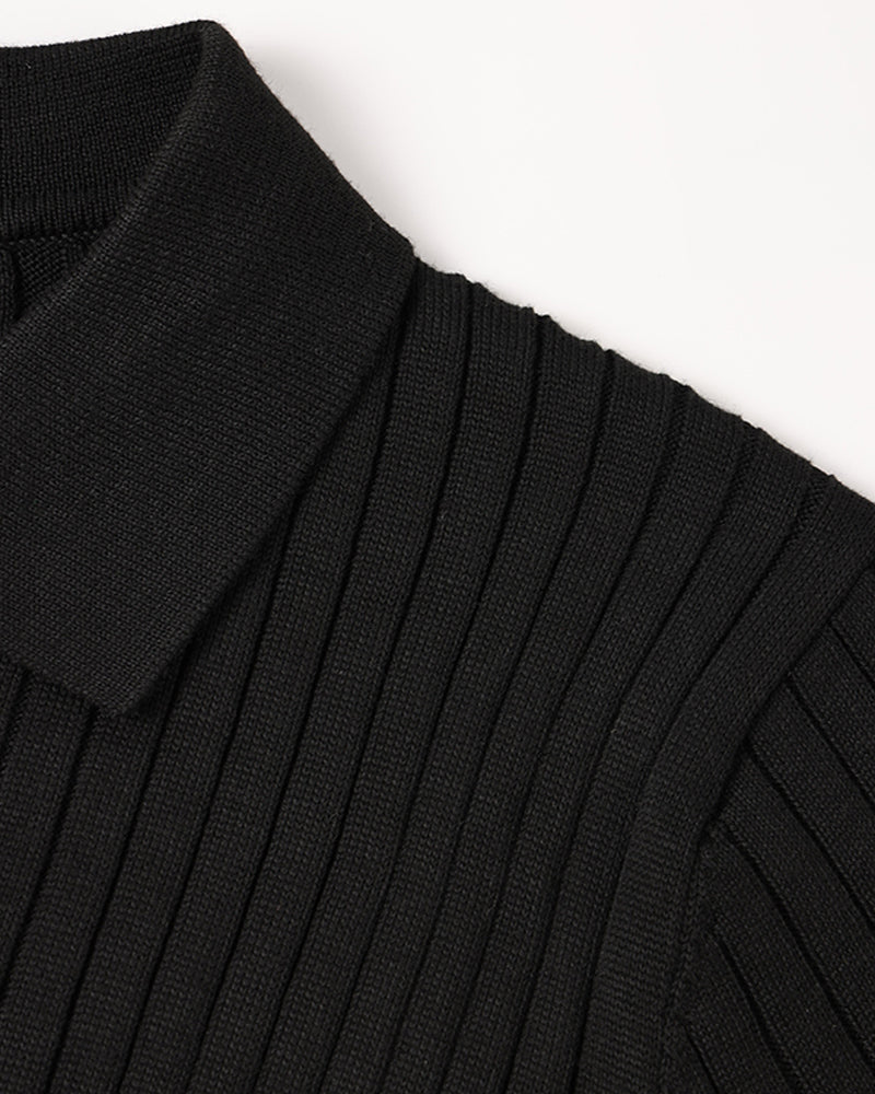 Premium Ribbed Cotton Polo Sweater Ivory