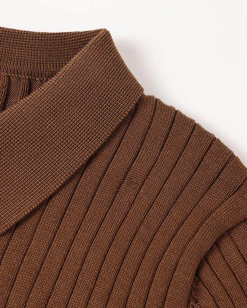 Premium Ribbed Cotton Polo Sweater Ivory