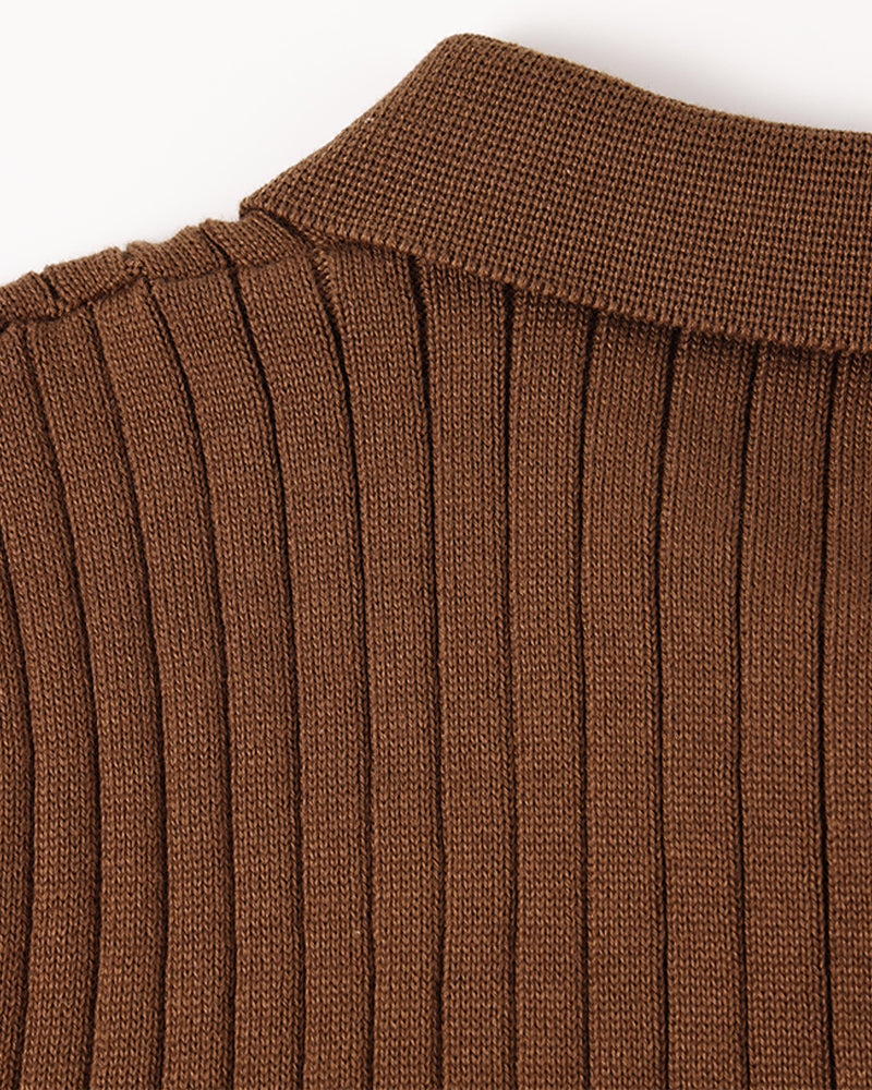 Premium Ribbed Cotton Polo Sweater Ivory