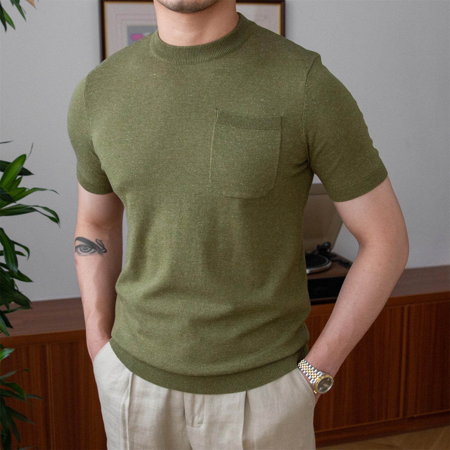 Premium Knitted Linen Blend T-Shirt Ivory