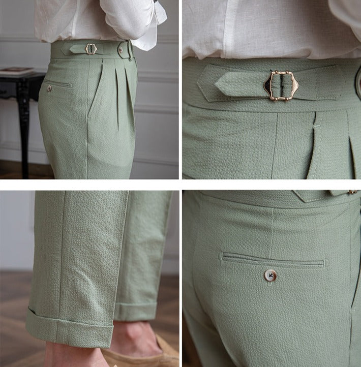 Premium Seersucker Double Pleated Trousers Ivory