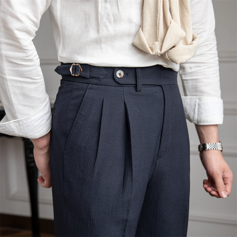 Premium Seersucker Double Pleated Trousers Ivory
