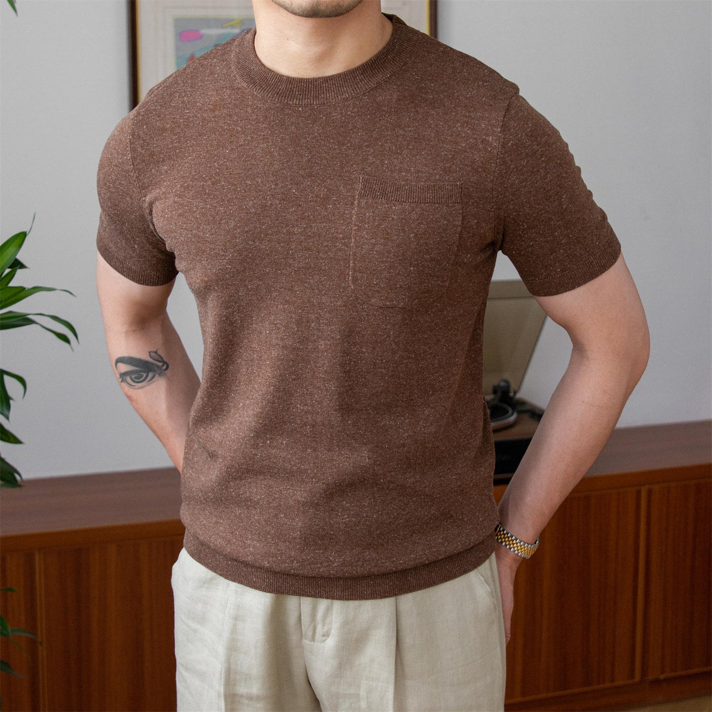 Premium Knitted Linen Blend T-Shirt Ivory